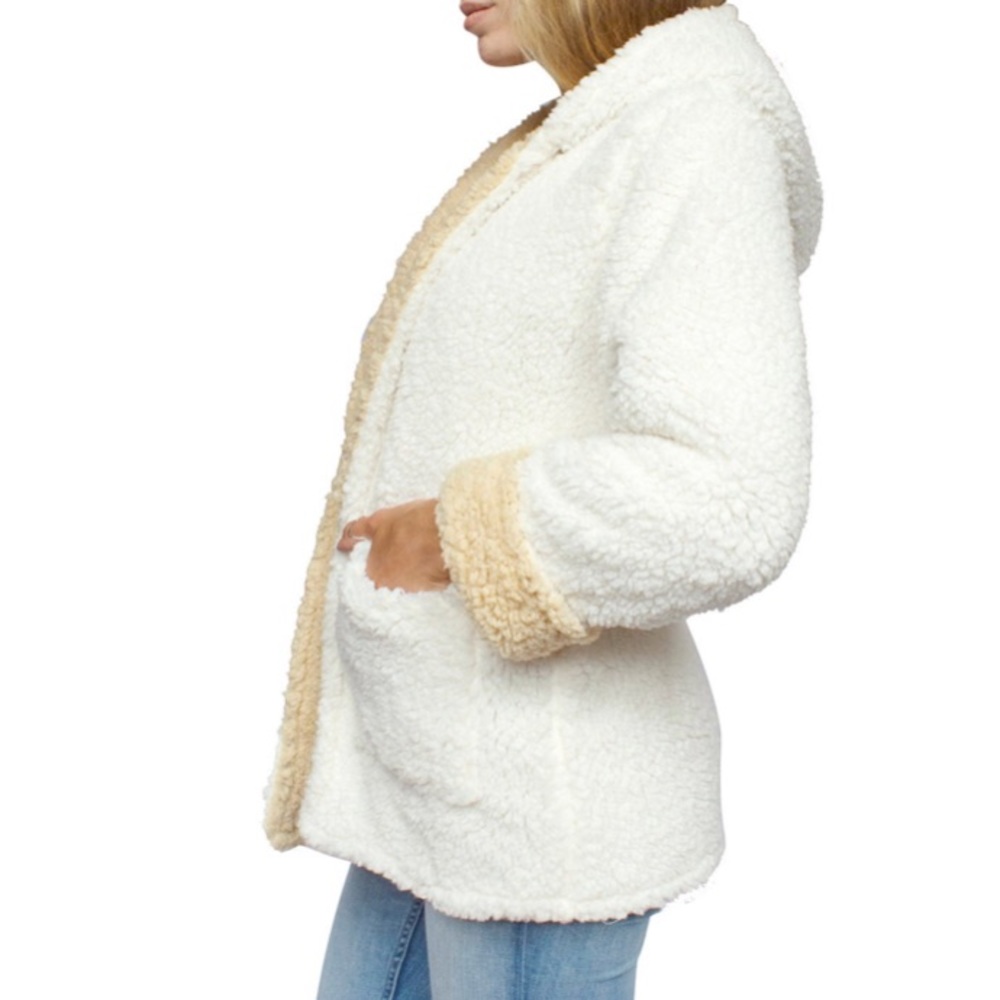 Reversible faux fur Sherpa teddy bear jacket beige - Picture 7 of 8